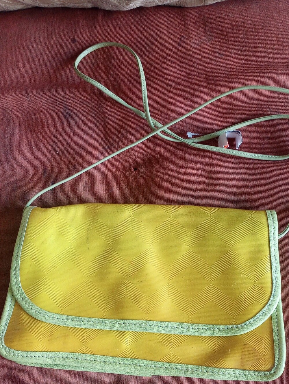 Carlos Falchi Vintage Yellow Clutch Strap with Black Interior Green Piping